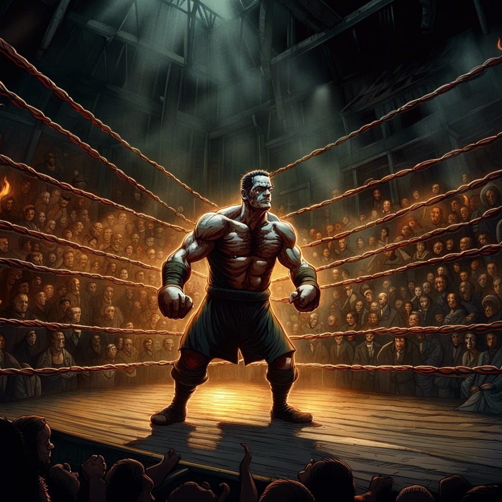 Frankenstein's Boxing Match: A Disney-esque Comic Art