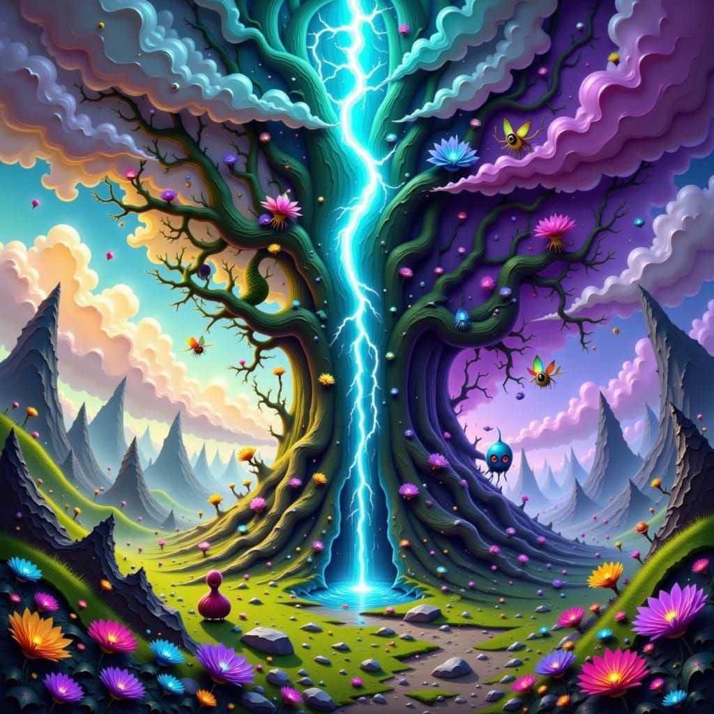 Massive Tree Split by Lightning, Critters & Ominous Landscap...