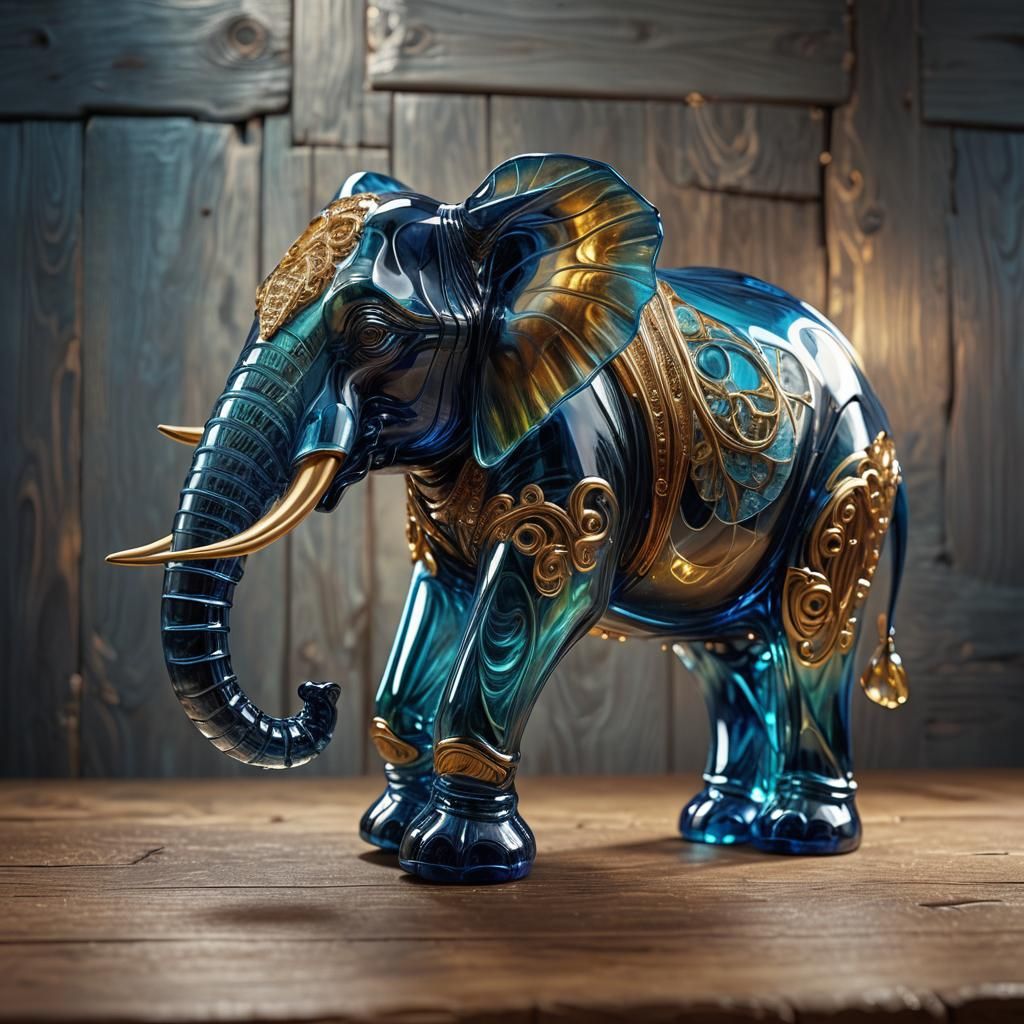 Surreal Glass Elephant Sculpture in Mystical Light