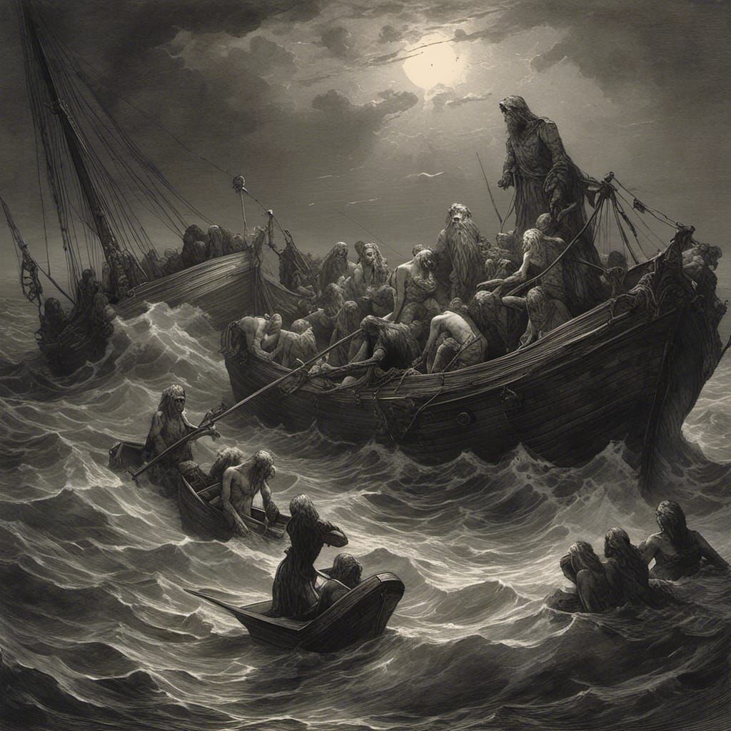 Undead Mermaids Luring Sailors: Horror Illustration