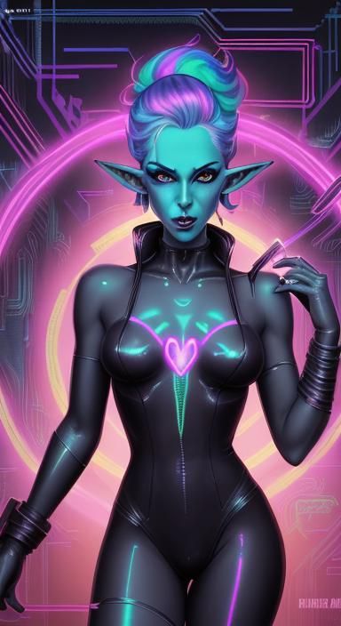 Androgynous Elf in Cyberpunk Pixel Art Style