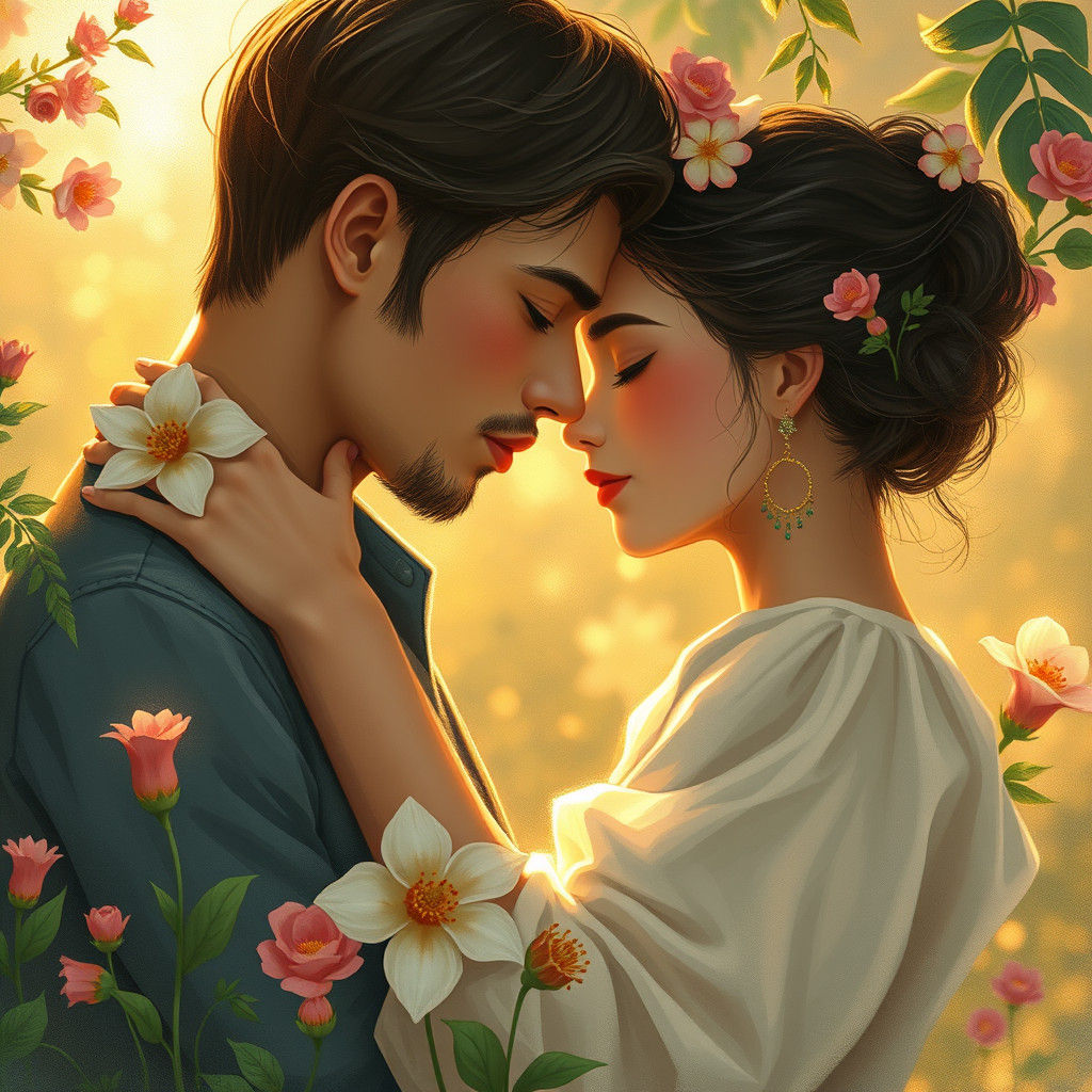 Ethereal Love Scene in Color Field Style