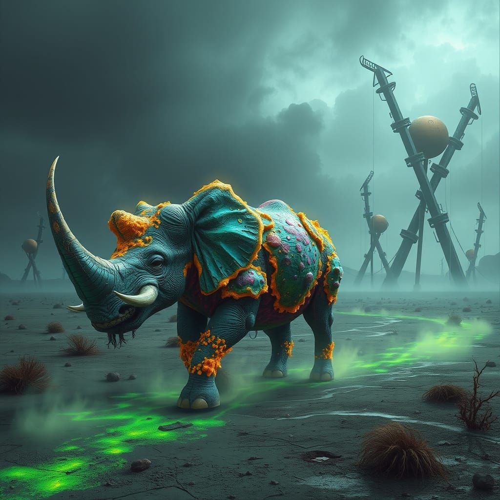 Eldritch Elephant Rhino in Radioactive Desert