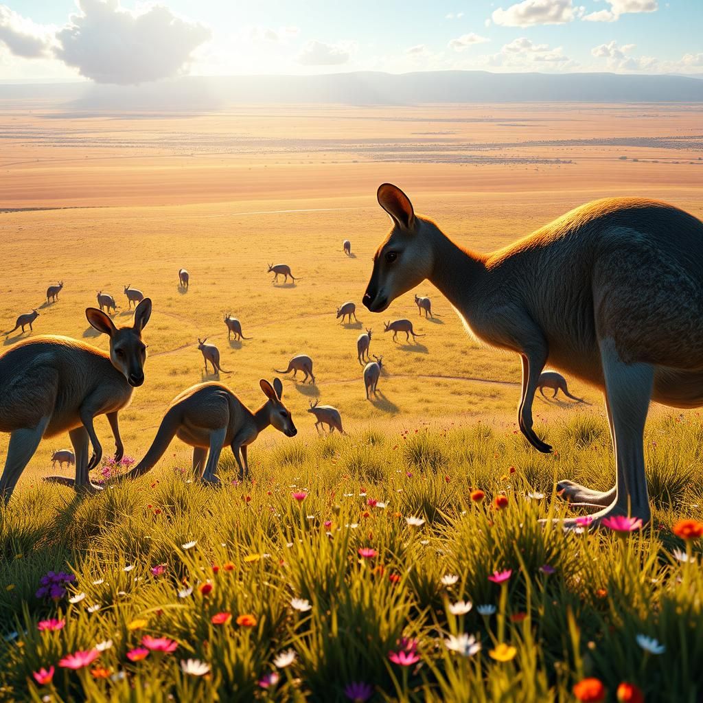 Kangaroos Roaming Sun-Drenched Plains in 8K 3D