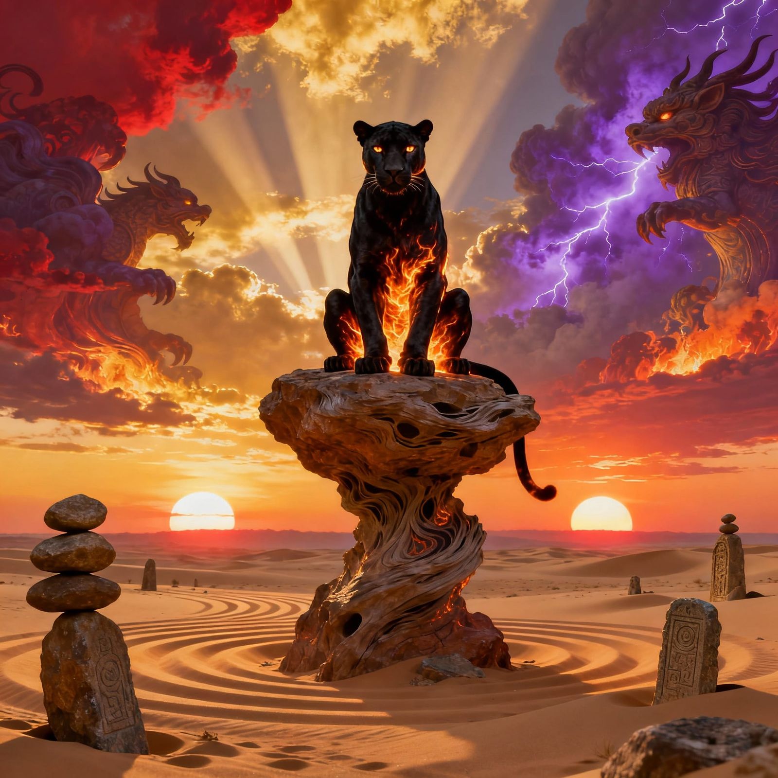 Regal Black Panther on Rock at Surreal Sunset