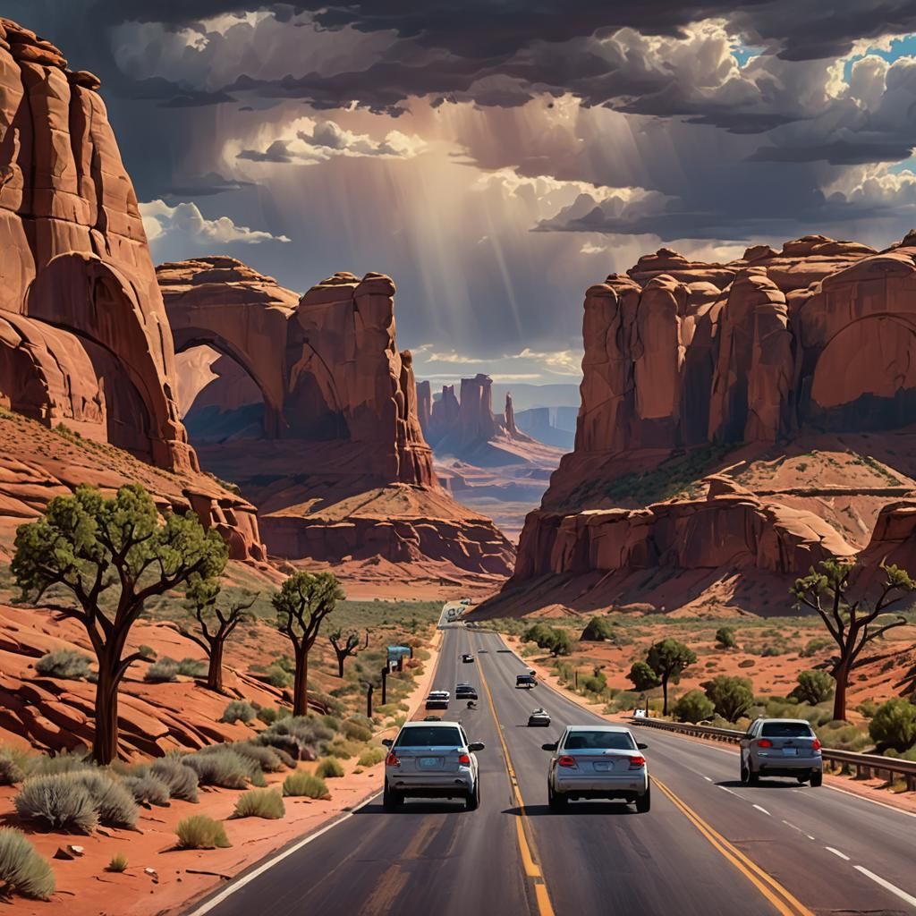 Arches National Park: Scenic Road in Digital Painting
