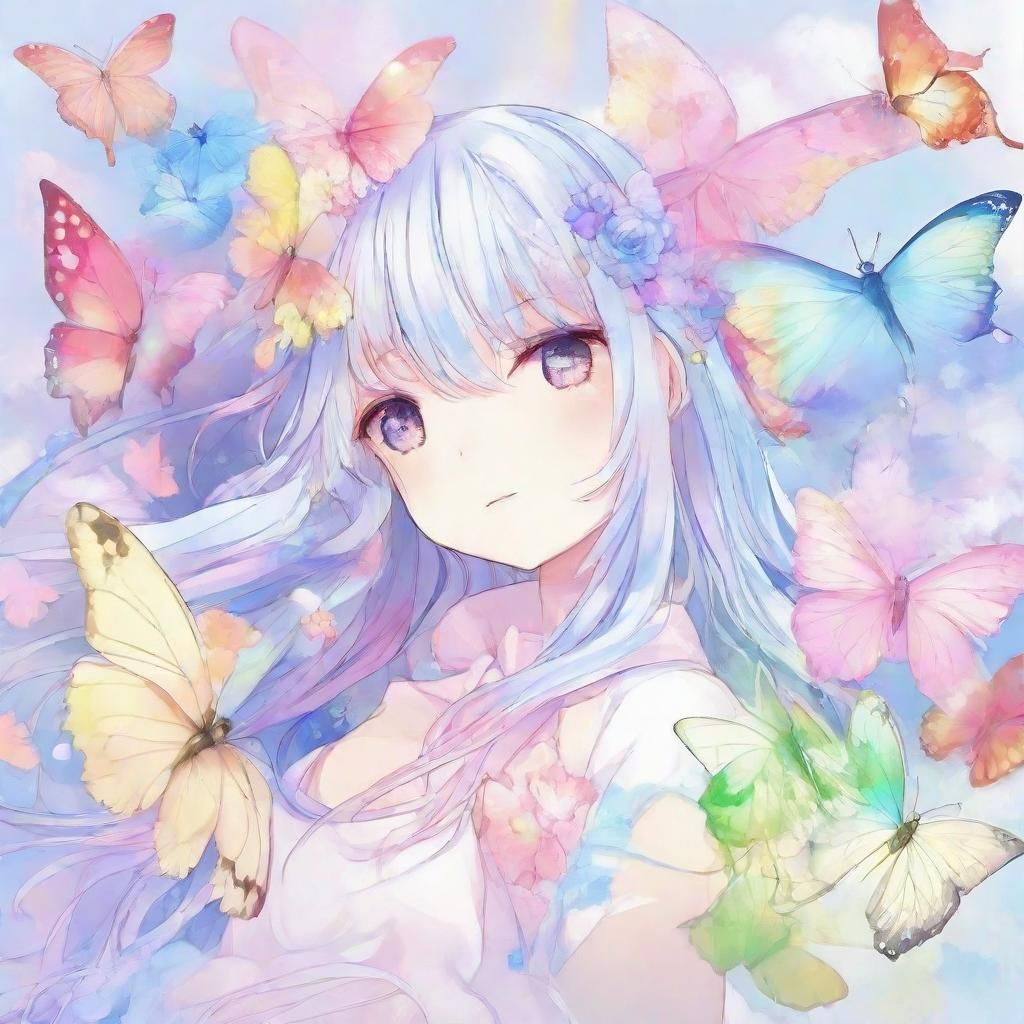Rainbow Butterflies in Anime Key Visual Style