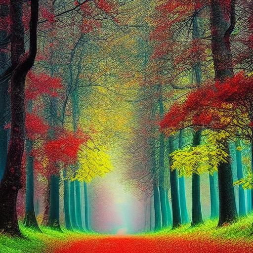 Colorful Forest Path, Digital Art Style