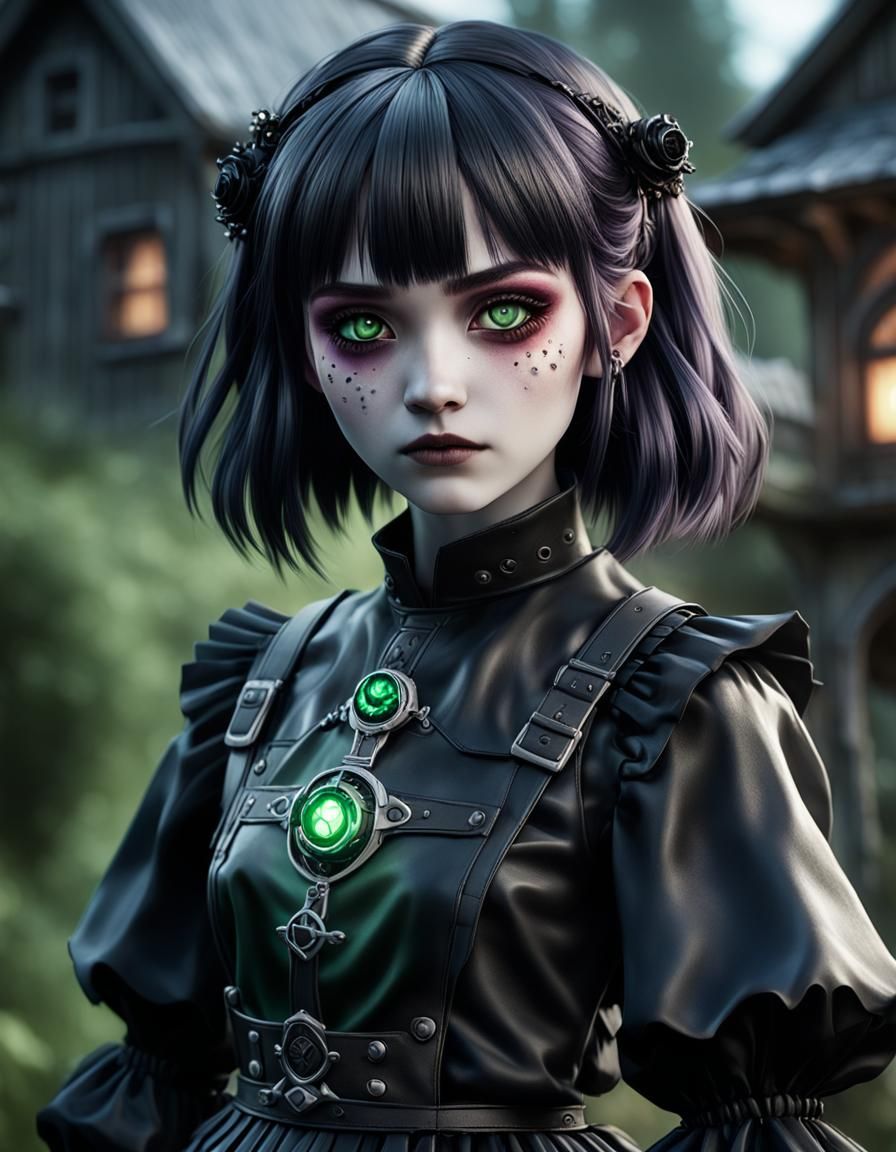 Gothic Cottagecore Waifu in Liquid Light: CGI Macro