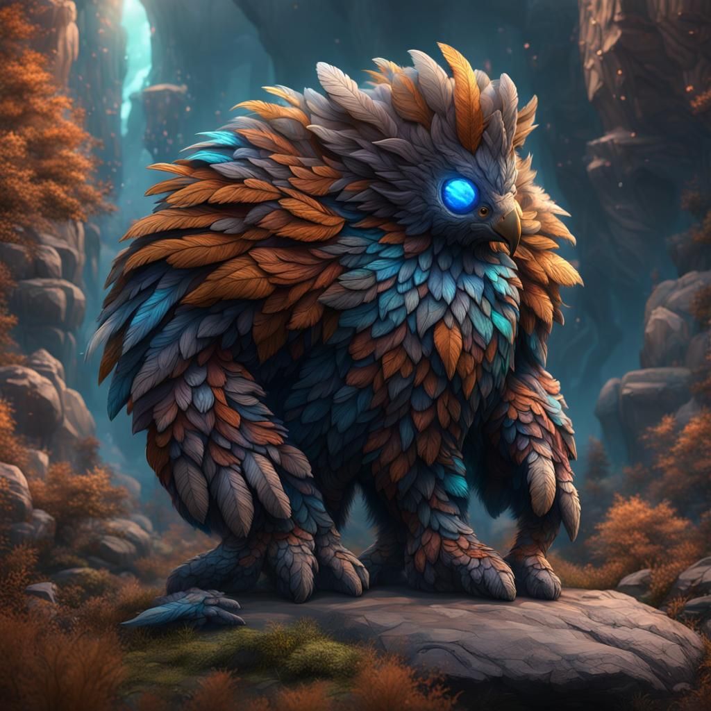 Fur Feather Gemstone Golem: Detailed Fantasy Art