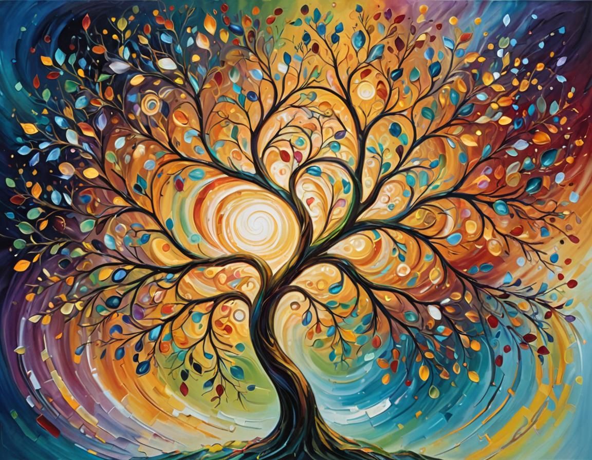 Glowing Tree in Abstract Expressionist Dreamscape
