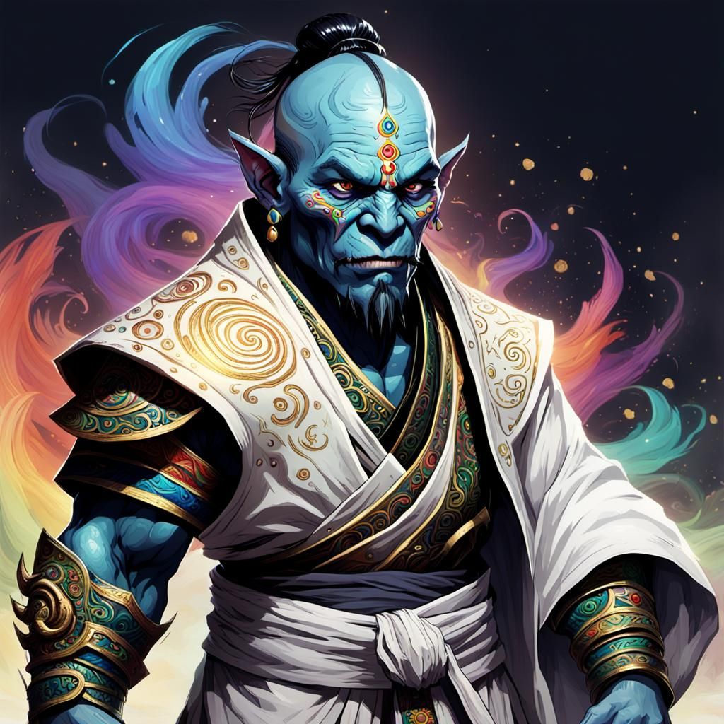 Noble Blue Orc Monk in Detailed Matte Painting
