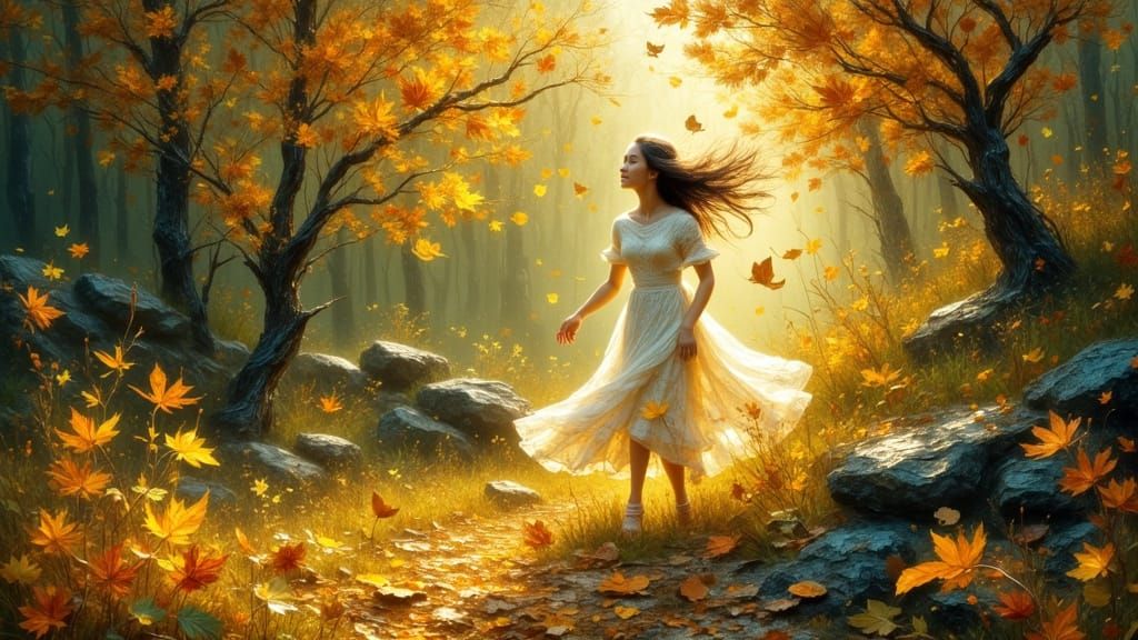 Serene Woman in Forest: Miyazaki-Inspired Art