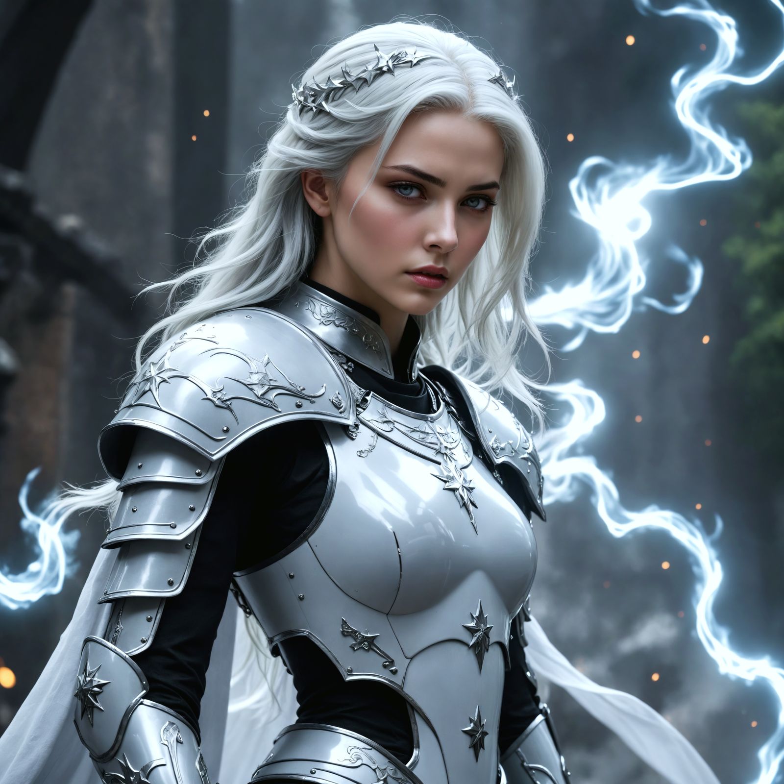 Armored Woman with White Flames Digital Art