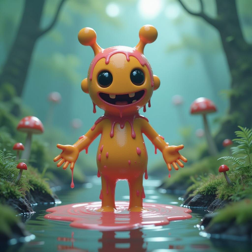 Whimsical Goo-like Figure in Fantastical Environment