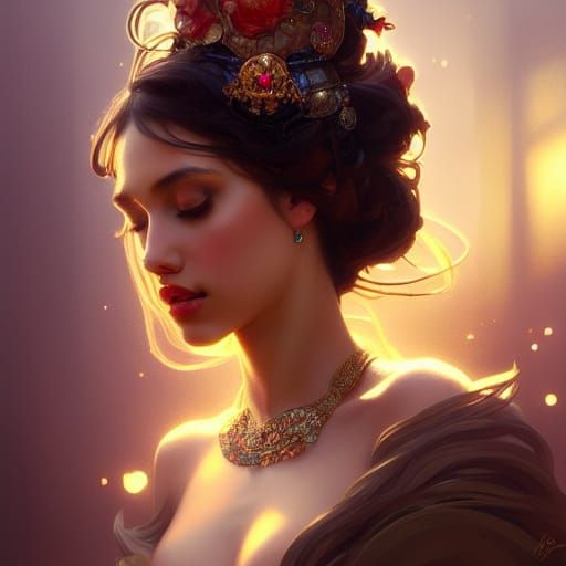 Seductive Jewel-Adorned Girl: Hyperdetailed Digital Portrait