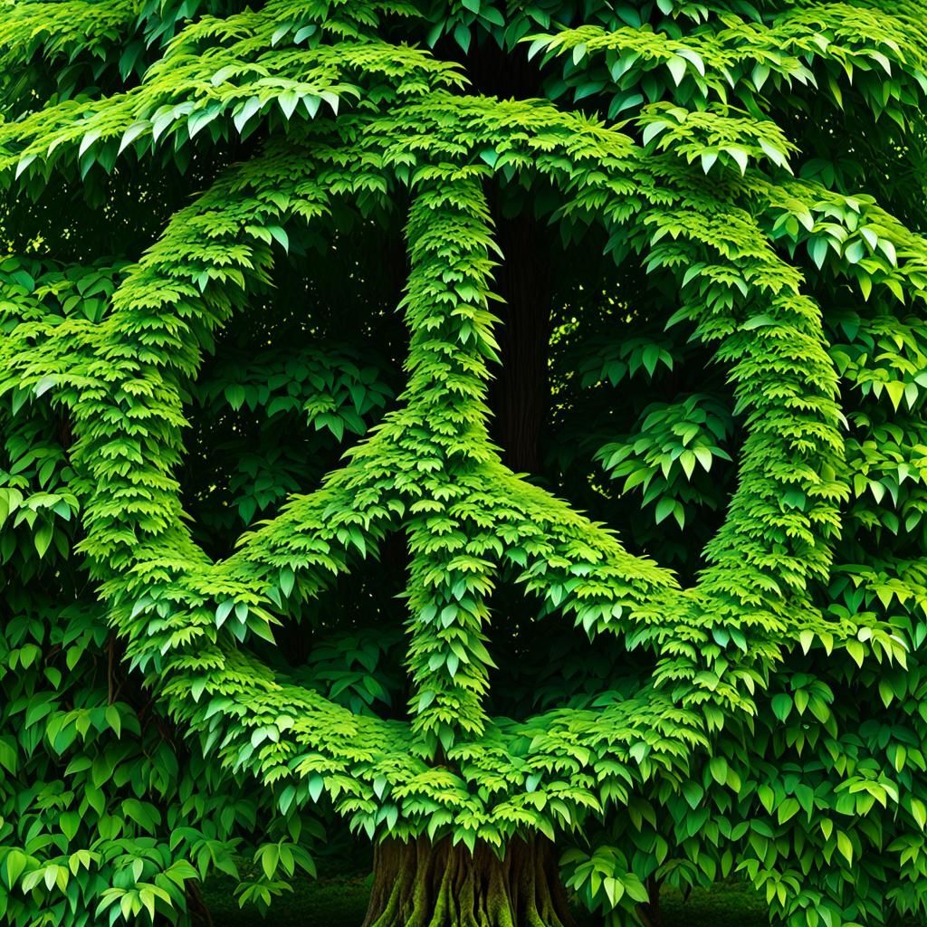 Tree Branches Form "Peace" in Psychedelic Realism