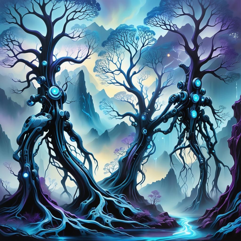 “Magische Mechanik: Ein Fantastischer Wald im Zwielicht”