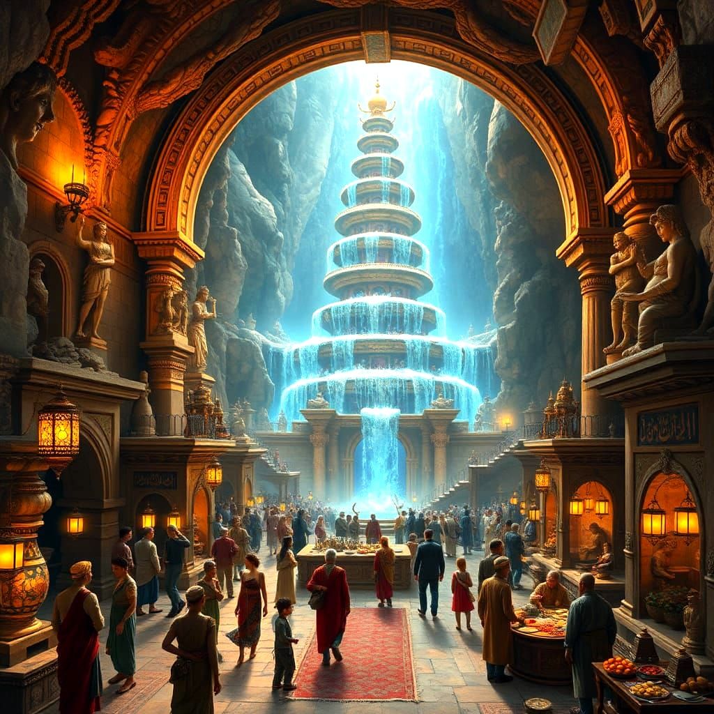 Mythological City with Golden Arcs in Unreal Engine