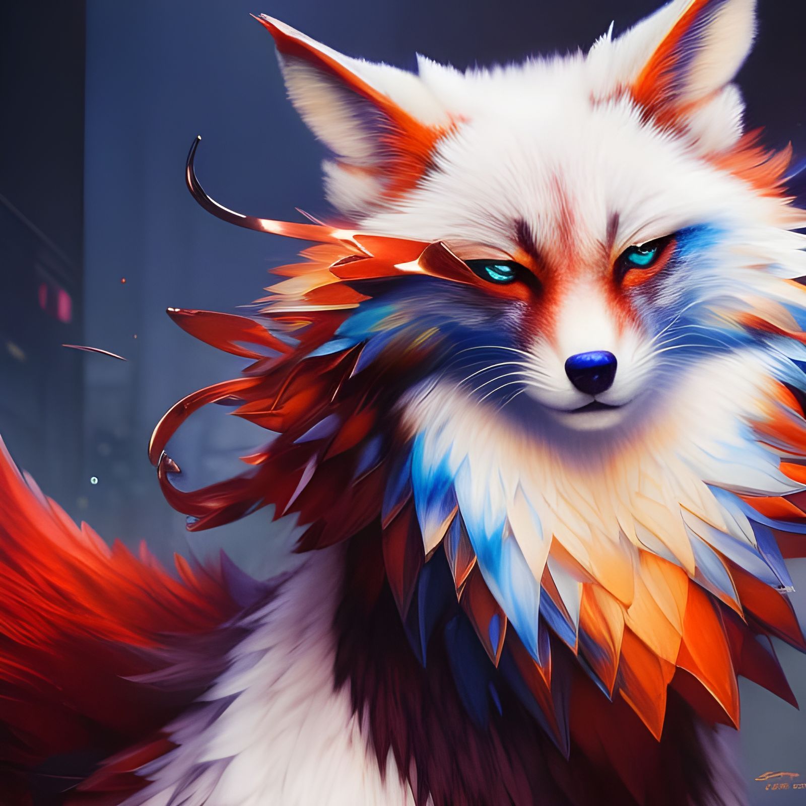 Intricate Kitsune Portrait in Digital Painting Style