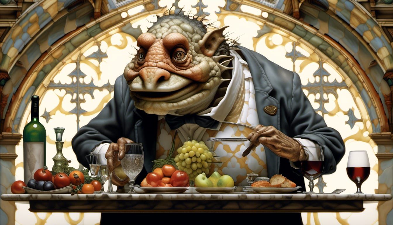 Detailed Waiter Painting in Ultrarealistic Style