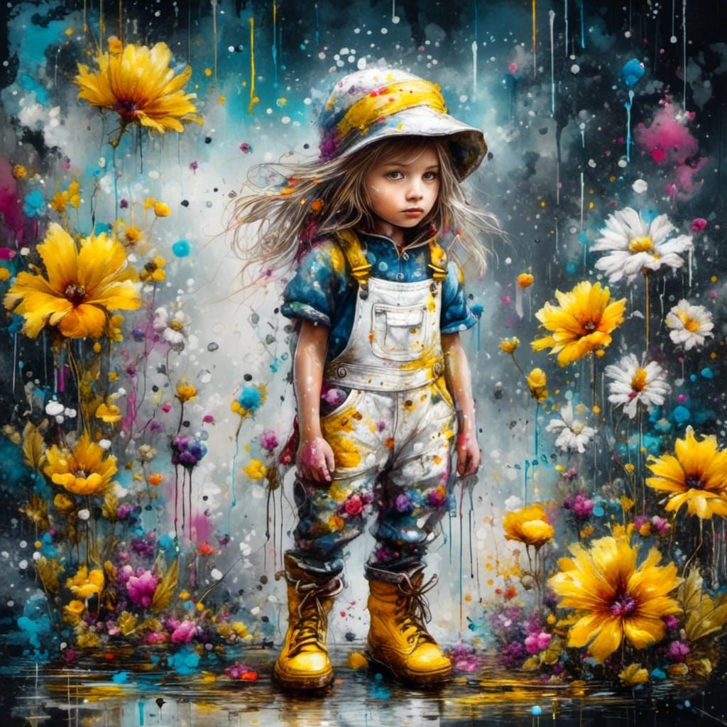 Psychedelic Floral Graffiti Art of Whimsical Girl