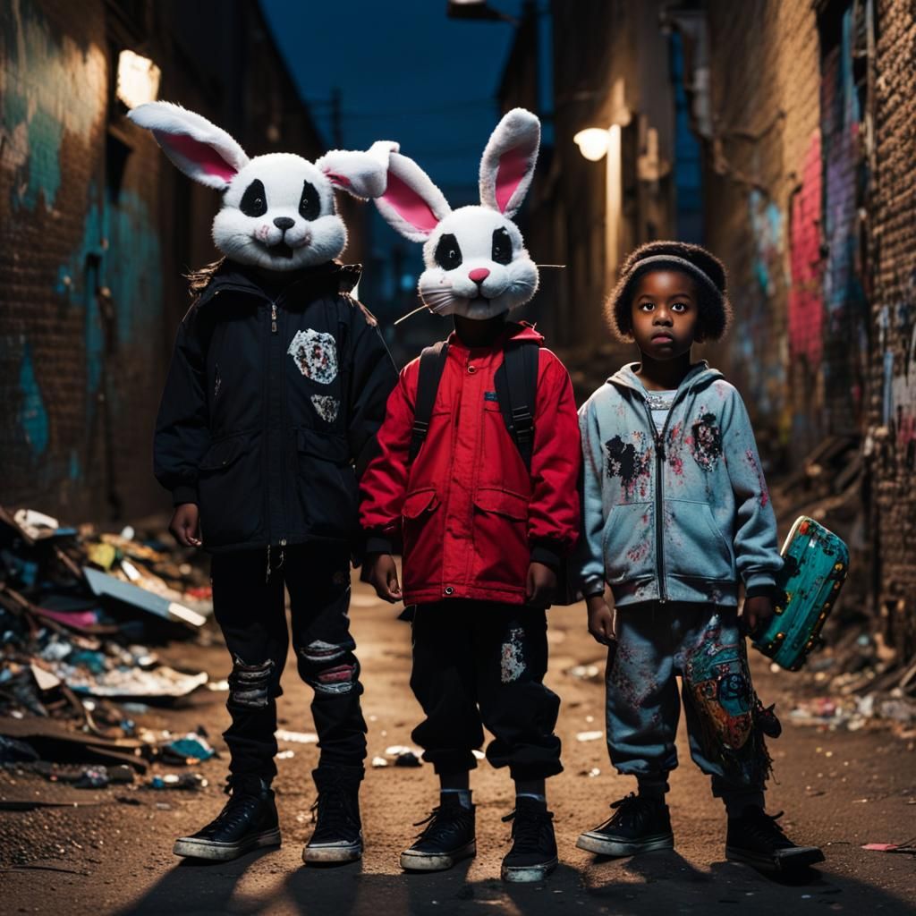 Unsettling Children in Eerie Alleyway at Dusk