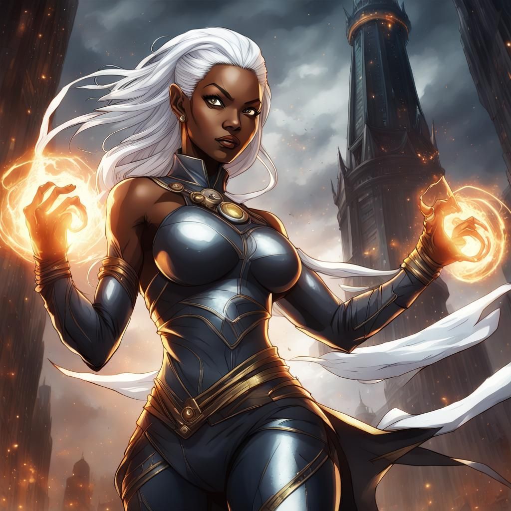 Anime Ororo Munroe in Battle near Tower of Sauron