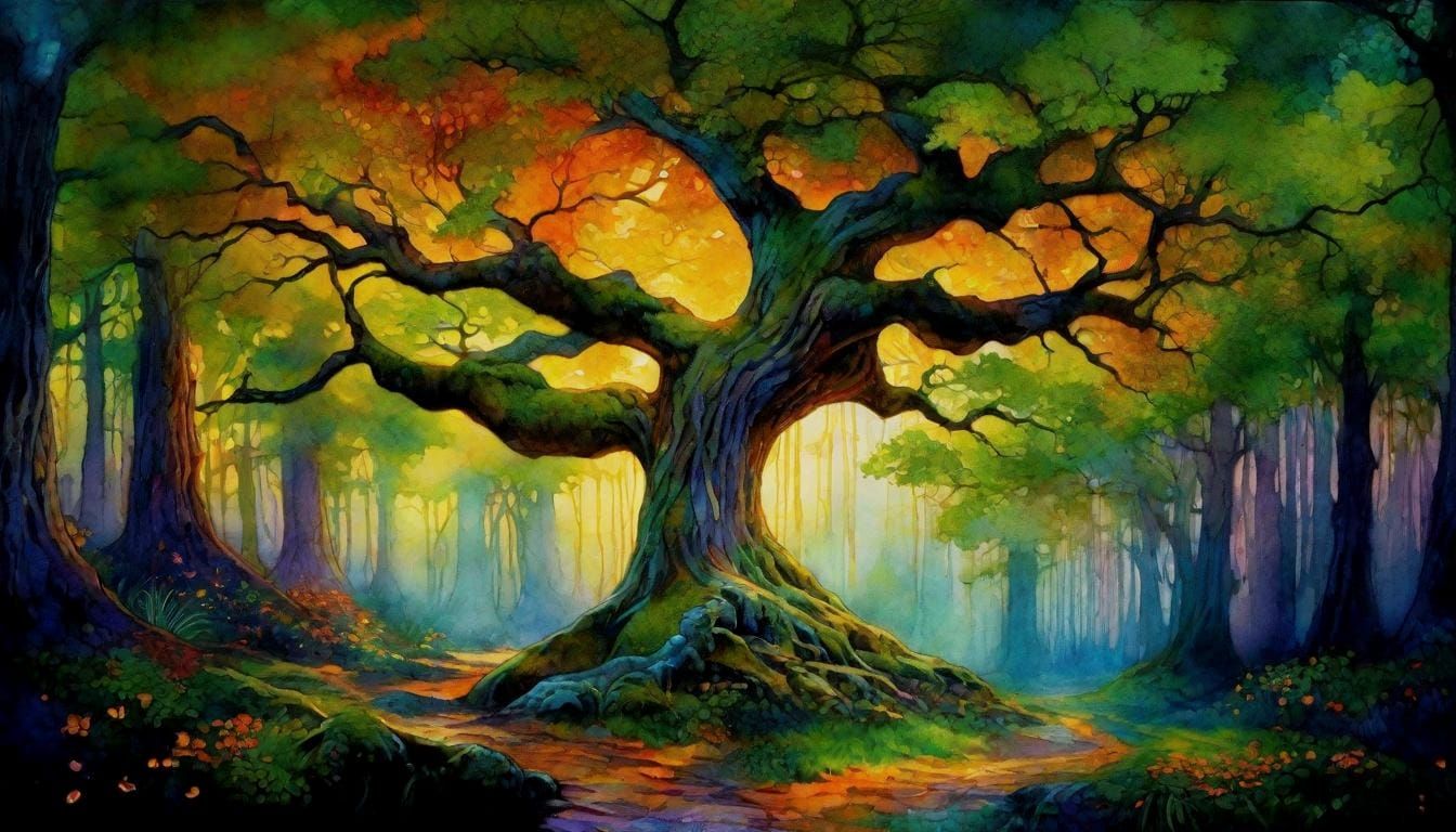 Enchanted Forest: Mystical Watercolor Masterpiece