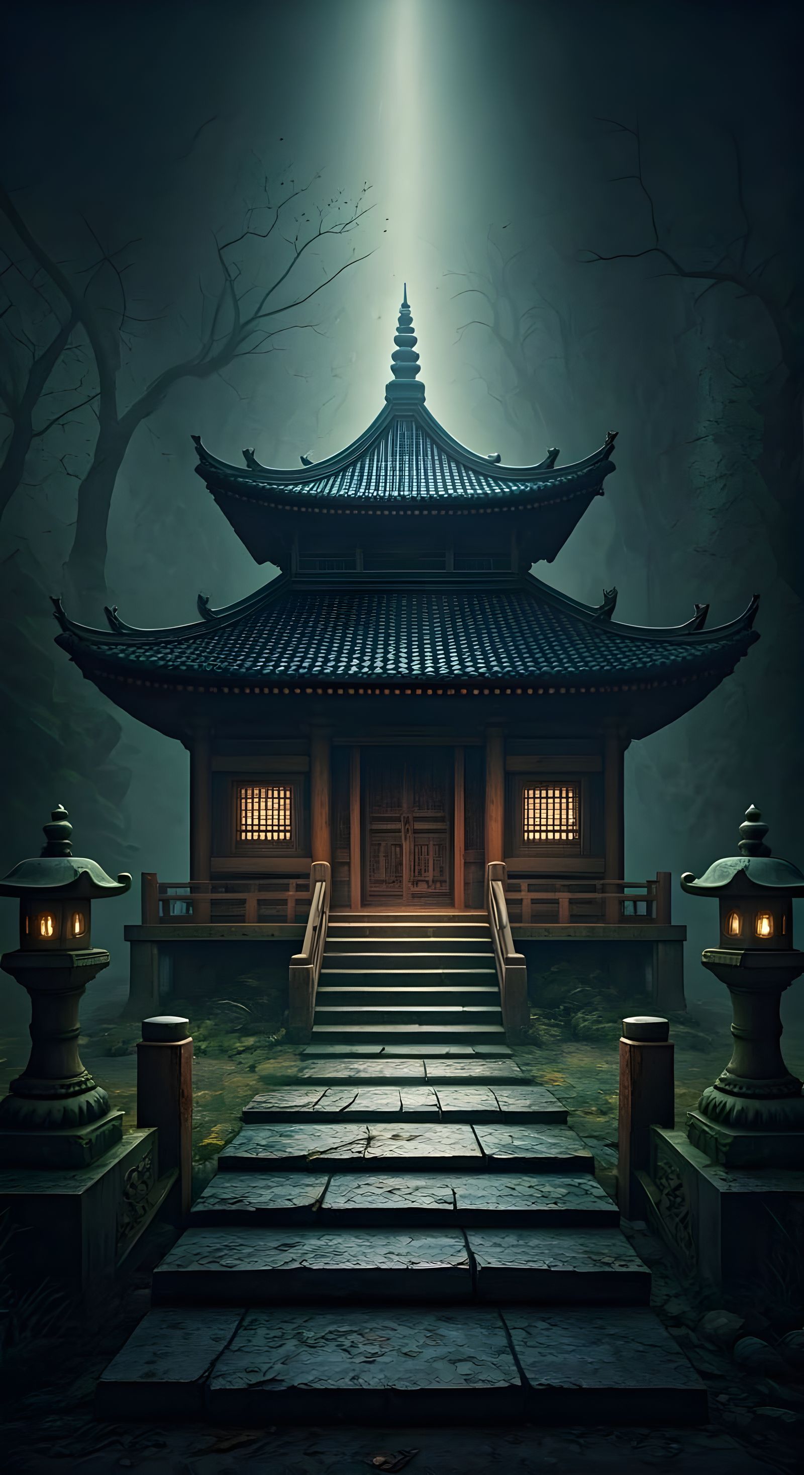 Ancient Zen Temple in Dramatic Chiaroscuro