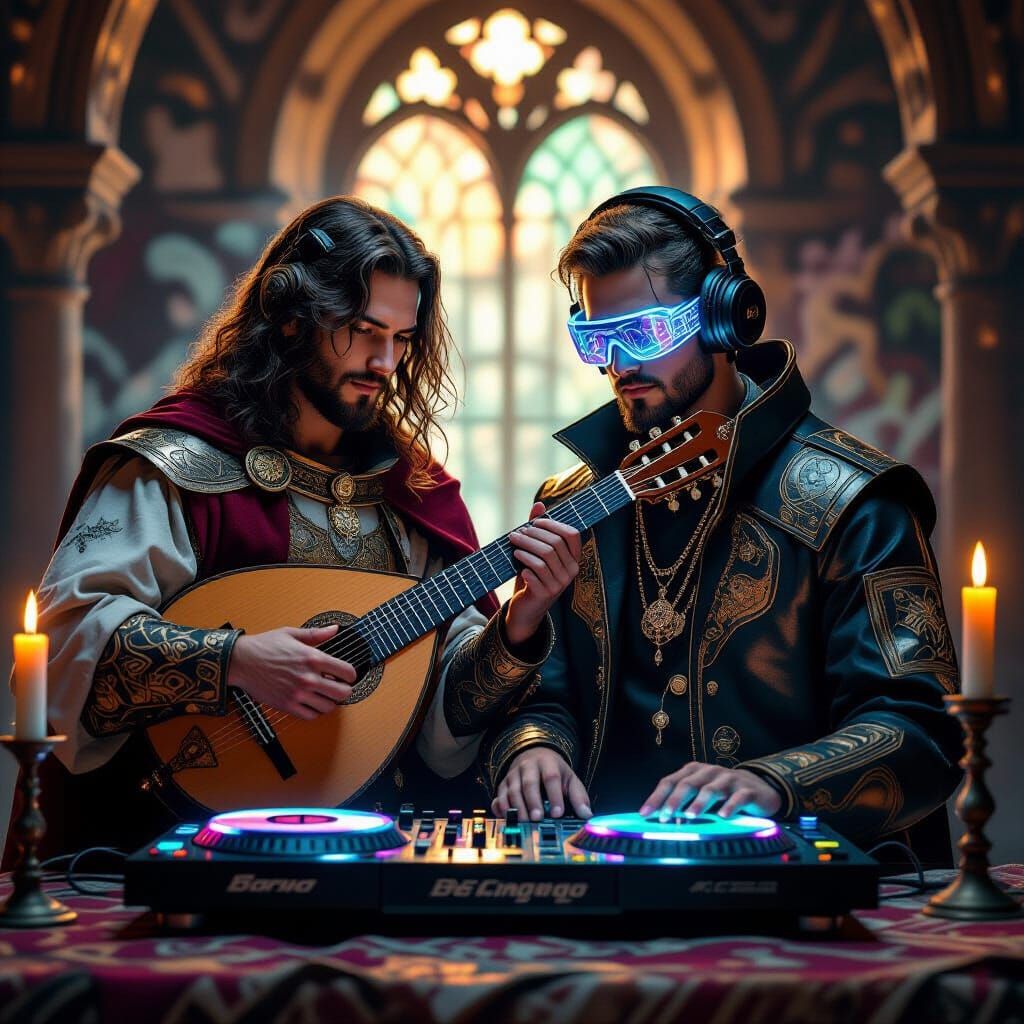 Medieval Troubadour Meets Futuristic DJ in Digital Art