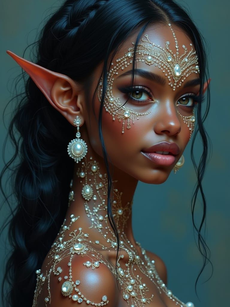 Enchanting Biracial Elf Portrait in Ocean-Inspired Chic