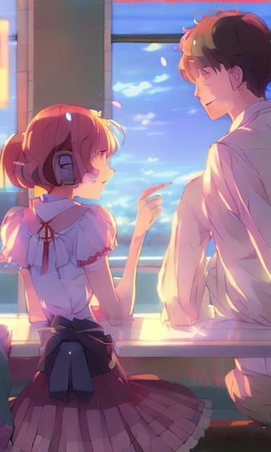 Anime Women Enjoying Ice Cream by Makoto Shinkai