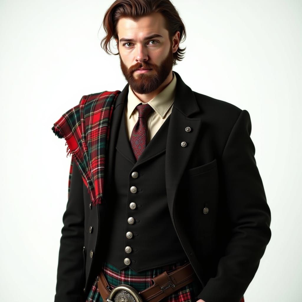 Studio Portrait of a Scottish Man in Traditional Attire