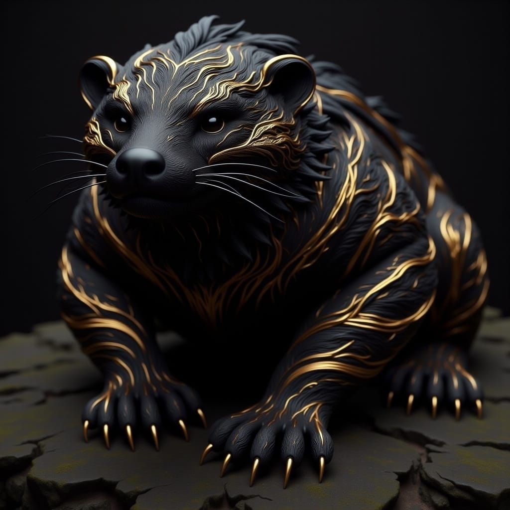 Heroic Indonesian Stink Badger in Matte Black and Gold
