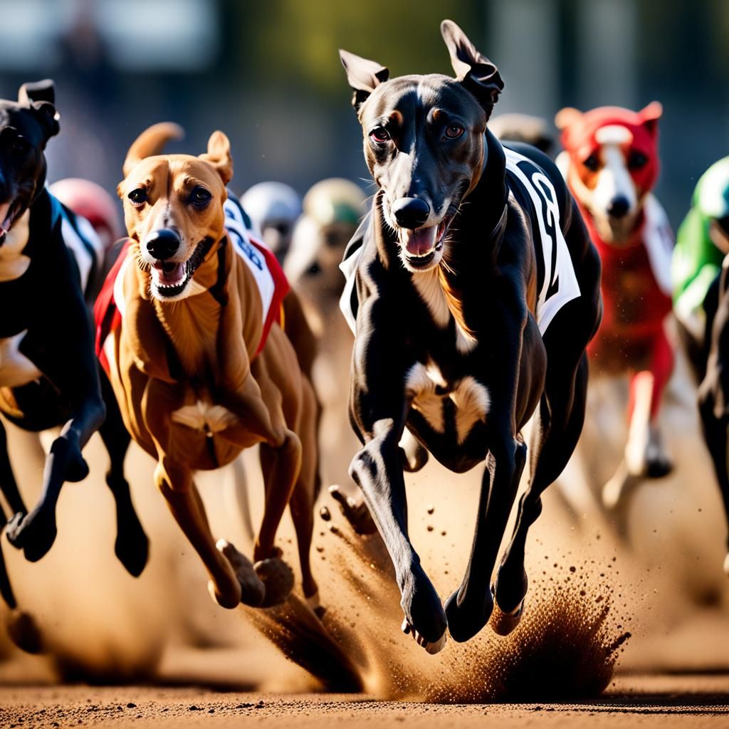 Dynamic Greyhound Race in Hyperrealistic Detail