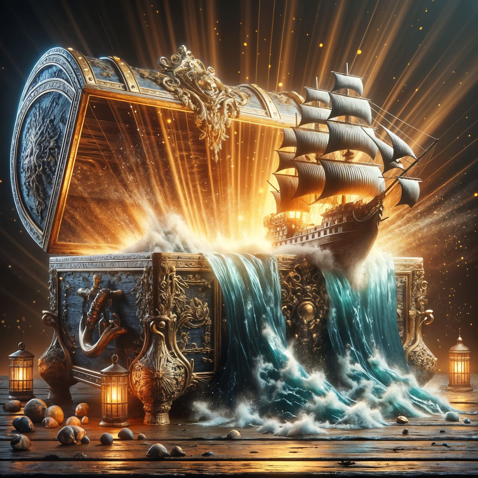 Surreal Pirate Treasure Chest Unleashes Ship