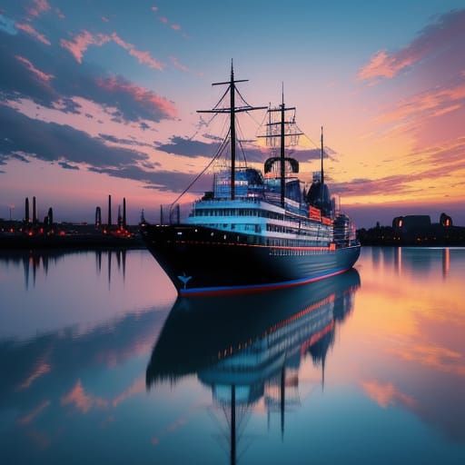 Boat on Rhine with Vibrant Sunset Reflections