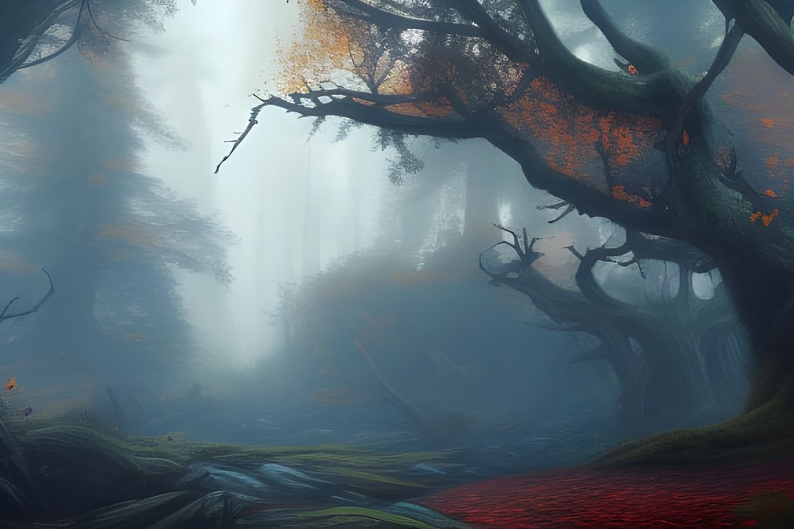 Raven in Autumn Forest: Detailed Matte Painting