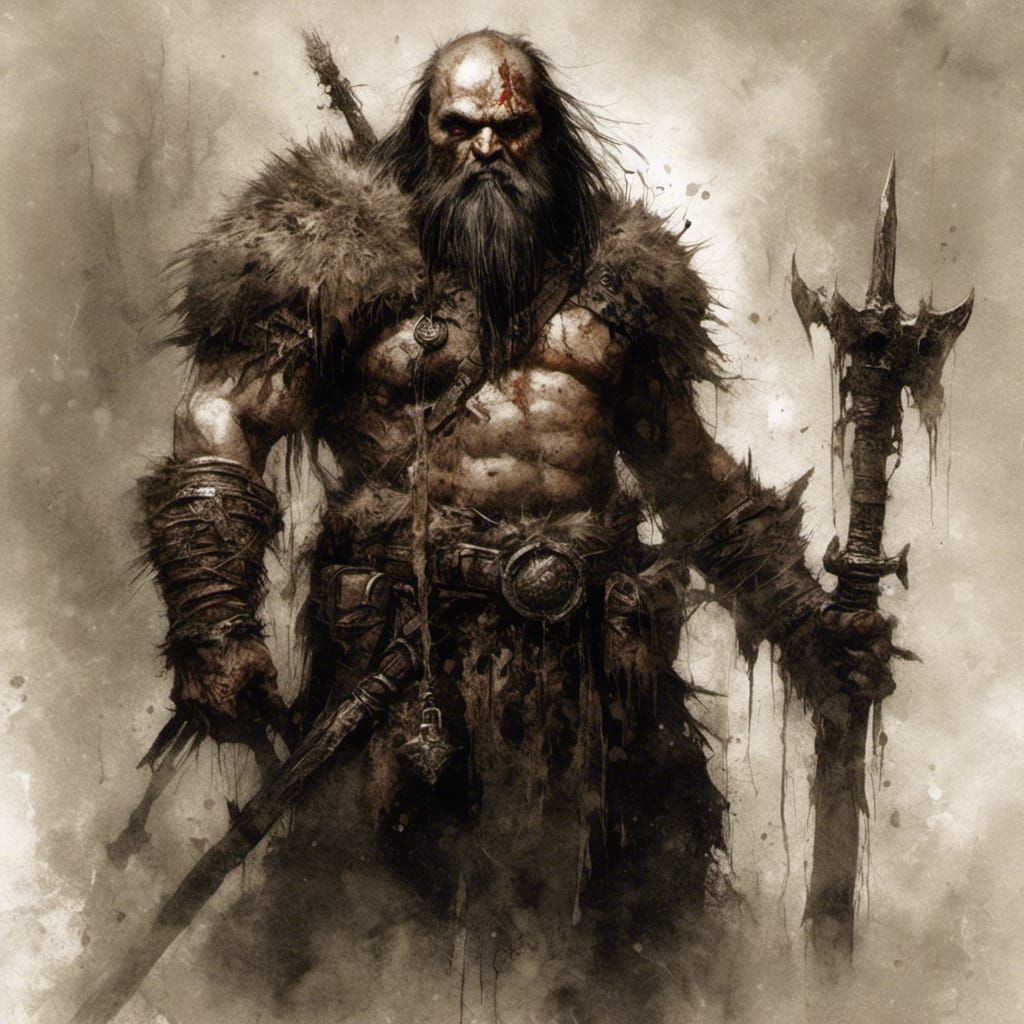 Dwarf Barbarian in Dark Horror Art Style