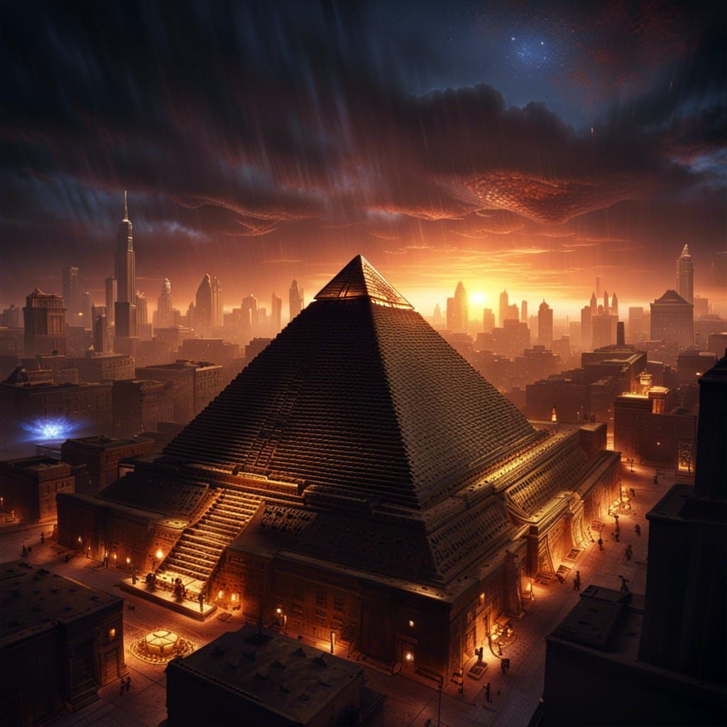 Egyptian Pyramids in New York: Dark Fantasy Art