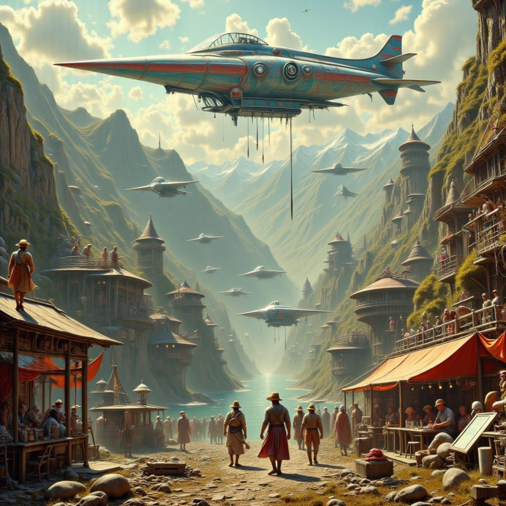 Solarpunk Trading Post on a Cliffside