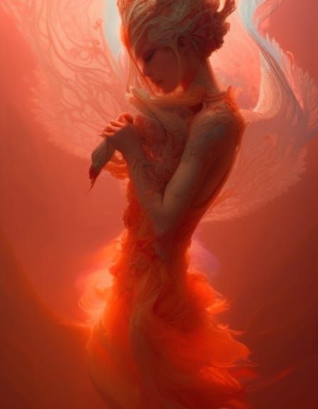 Fiery White Rabbit Portrait with Sakura Petals