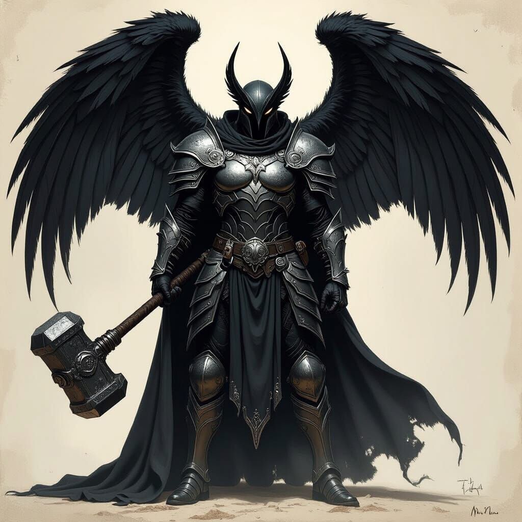 Strix Warrior with Hammer, in Dark Fantasy Style