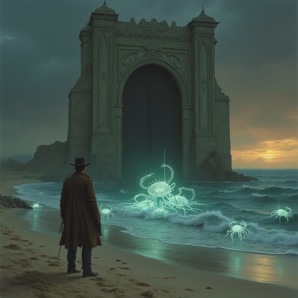Gunslinger and Bioluminescent Crabs at Twilight