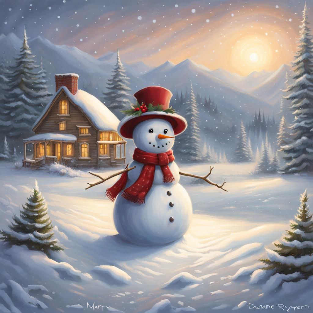 Woman Building Snowman in Snowy Field