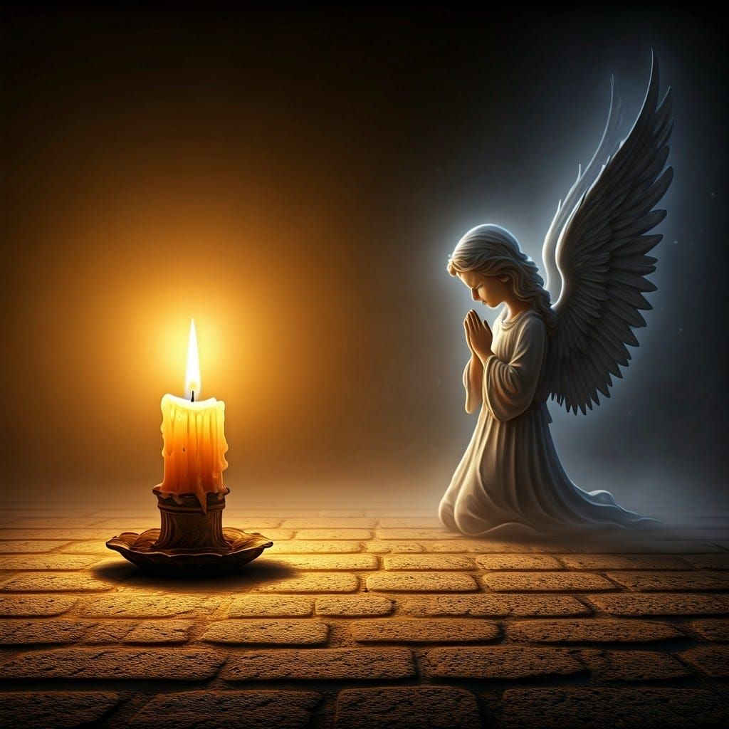 Golden Candle Shadow Transforms into a Praying Angel in Ethe...
