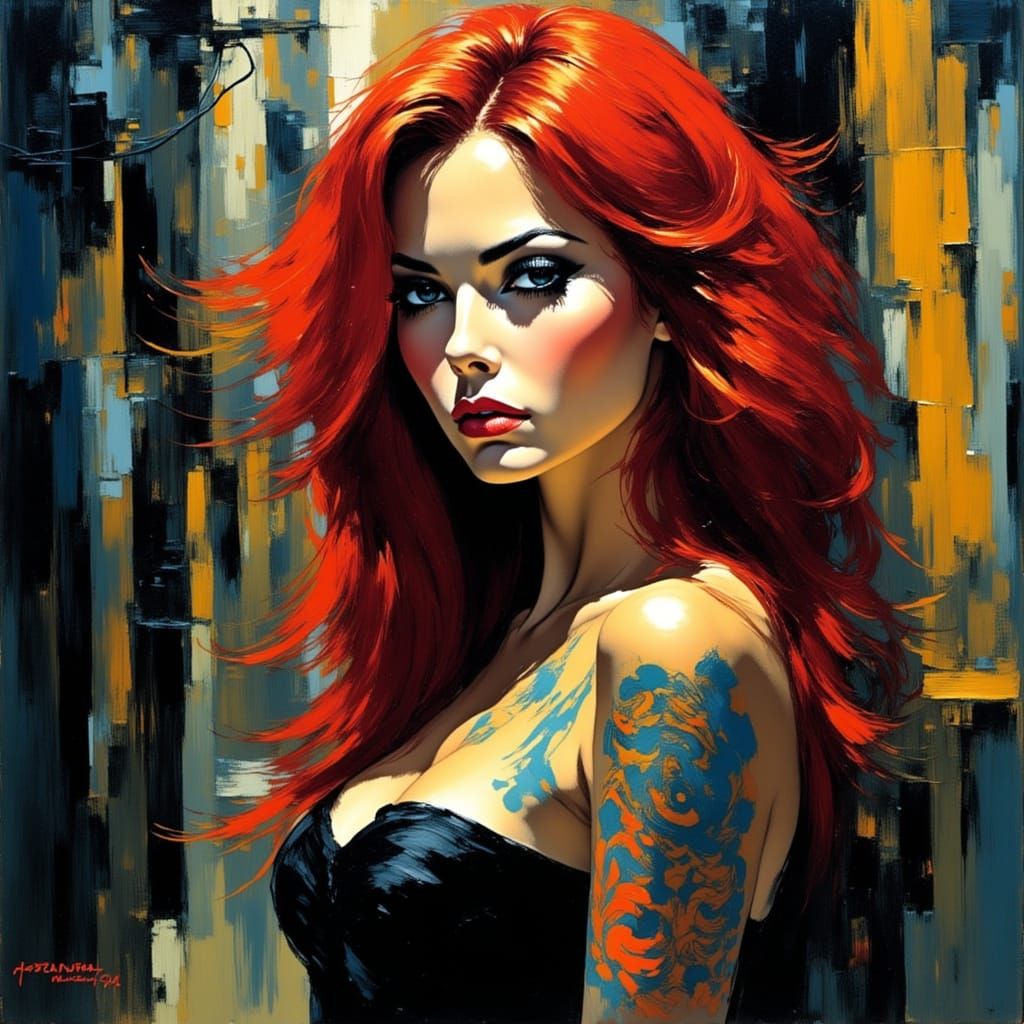 Abstract Portrait of Woman with Fiery Hair