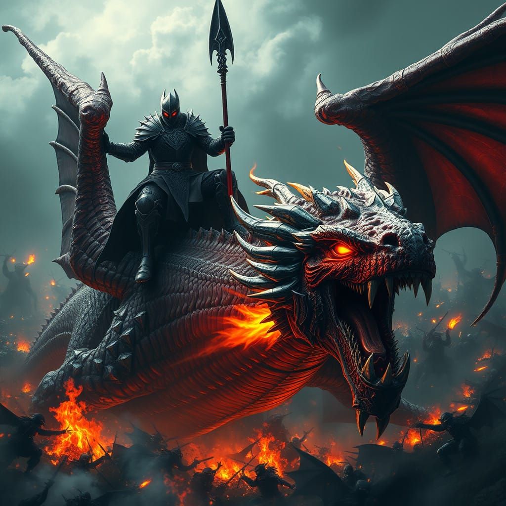 Dark Fantasy Dragon Knights in Epic Battle