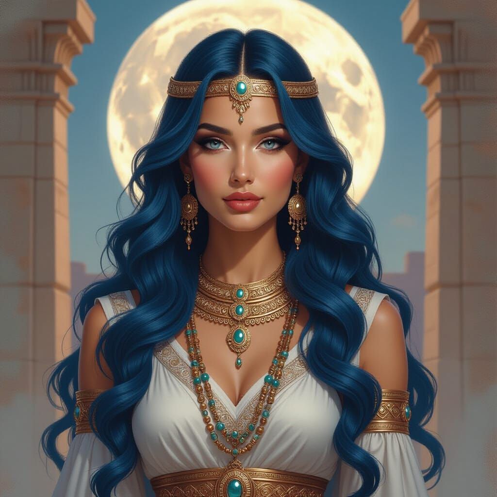 Ancient Jordanian Moon Goddess in Oil Painting Style